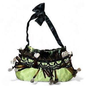 VTG Emerald Foz Masbad Womens Small Handbag Green Shell Feather Beaded USA Flaw